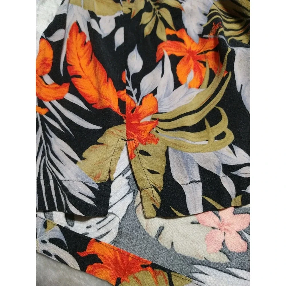 KC Island Hawaiian Shirt Men‎ 2XL Black Floral Tropical Vacation Button Up